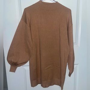 High Neck Sweater Dress with Puff Sleeves
